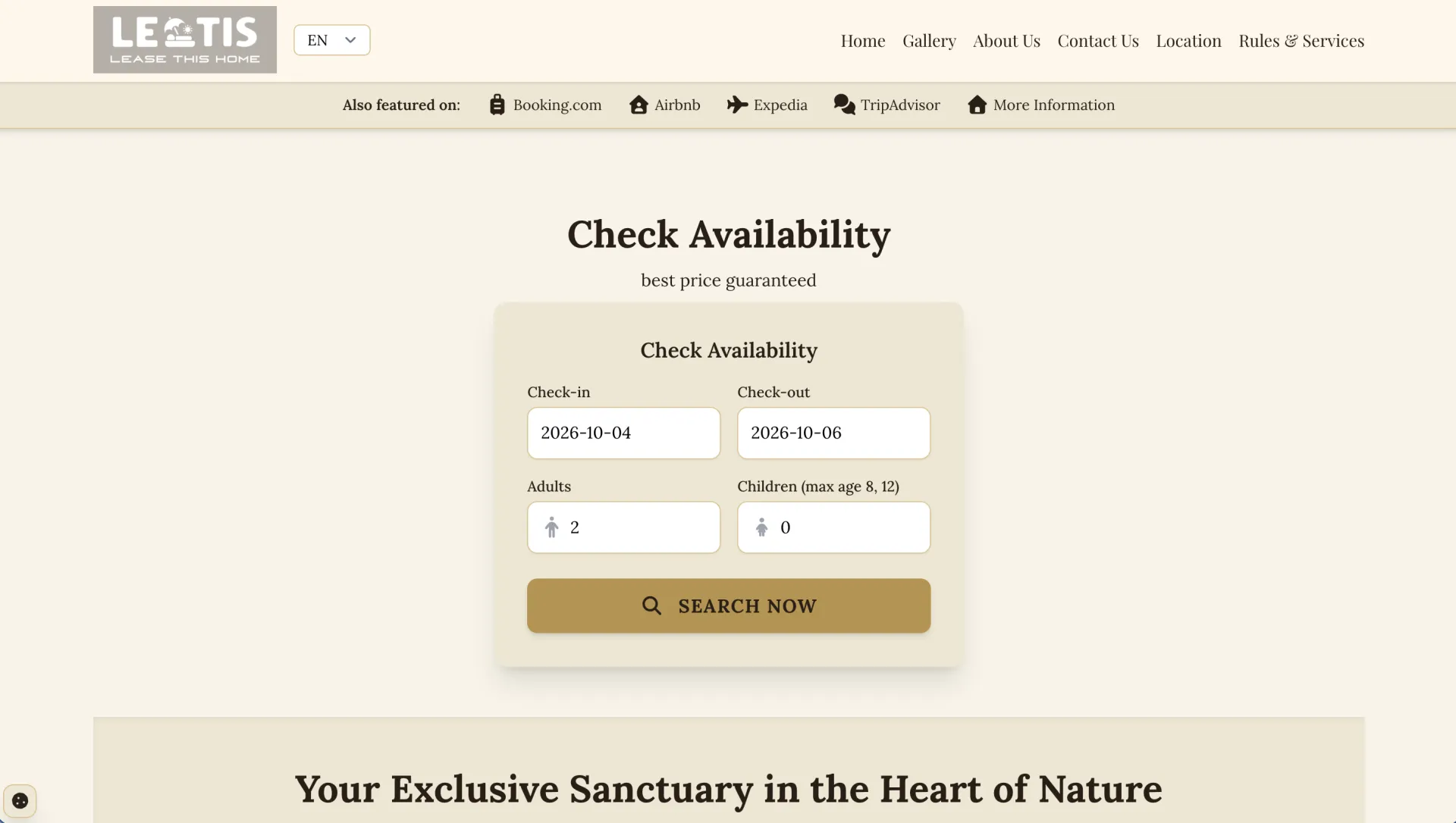 Template Tradizionale con navigazione e ricerca disponibilità